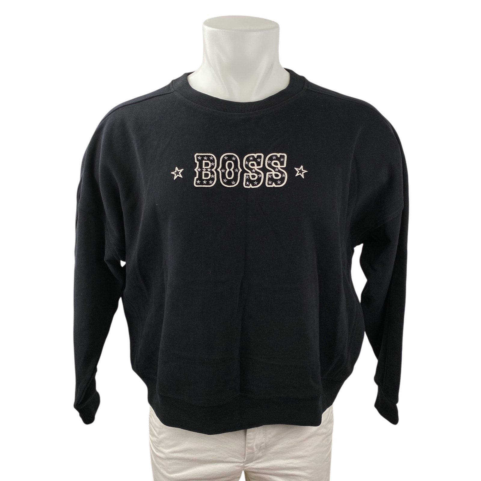 New Boss Men's Black Embroidered Logo Crewneck Long Sleeve Sweater Sweatshirt S